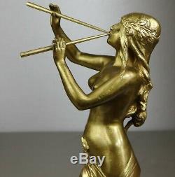 1900/1920 Ed Drouot Statue Sculpture Art Nouveau Deco Bronze Dore Muse Femme Nue