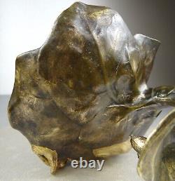 1900 E. Maurel Lampe Veilleuse Sculpture Art Nouveau Bronze Dore Femme Fleur Nue