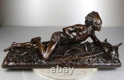 1913/20 Edouard Drouot Grd Rare Statue Sculpture Bronze Art Nouveau Deco Indien