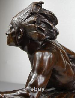 1913/20 Edouard Drouot Grd Rare Statue Sculpture Bronze Art Nouveau Deco Indien