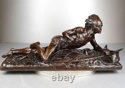 1913/20 Edouard Drouot Grd Rare Statue Sculpture Bronze Art Nouveau Deco Indien