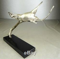 1920/1930 Av Becquerel Statue Sculpture Art Deco Bronze Argente Oiseau Animalier