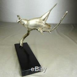 1920/1930 Av Becquerel Statue Sculpture Art Deco Bronze Argente Oiseau Animalier