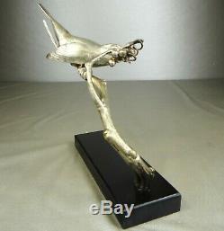 1920/1930 Av Becquerel Statue Sculpture Art Deco Bronze Argente Oiseau Animalier