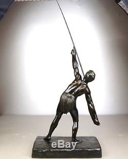 1920/1930 Dh Chiparus Rare Statue Sculpture Art Deco Bronze Athlete Nu A Javelot
