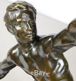 1920/1930 Dh Chiparus Rare Statue Sculpture Art Deco Bronze Athlete Nu A Javelot