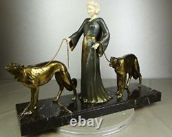 1920/1930 G. Gori Statue Sculpture Art Deco Chryselephantine Bronze Dore Barzoïs