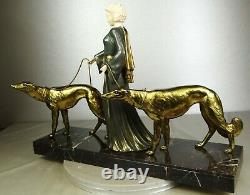 1920/1930 G. Gori Statue Sculpture Art Deco Chryselephantine Bronze Dore Barzoïs