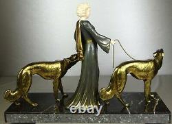 1920/1930 G. Gori Statue Sculpture Art Deco Chryselephantine Bronze Dore Barzoïs