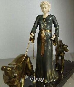 1920/1930 G. Gori Statue Sculpture Art Deco Chryselephantine Bronze Dore Barzoïs