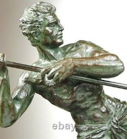 1920/1930 G Hervor Statue Sculpture Art Deco Athlete Nu Homme Javelot Pat Bronze