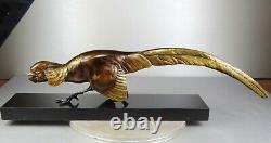 1920/1930 Gh Laurent Grd Statue Sculpture Art Deco Animaliere Bronze Faisan Dore