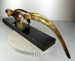 1920/1930 Gh Laurent Grd Statue Sculpture Art Deco Animaliere Bronze Faisan Dore