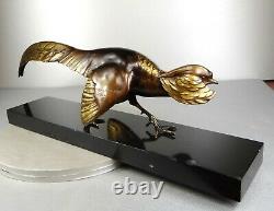 1920/1930 Gh Laurent Grd Statue Sculpture Art Deco Animaliere Bronze Faisan Dore