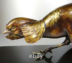 1920/1930 Gh Laurent Grd Statue Sculpture Art Deco Animaliere Bronze Faisan Dore