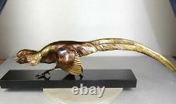 1920/1930 Gh Laurent Grd Statue Sculpture Art Deco Animaliere Bronze Faisan Dore