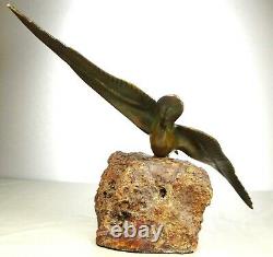 1920/1930 Gh. Laurent Statue Sculpture Art Deco Bronze Animalier Oiseau Mouette