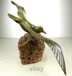 1920/1930 Gh. Laurent Statue Sculpture Art Deco Bronze Animalier Oiseau Mouette