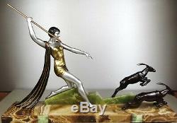 1920/1930 J Dauvergne Rare Grande Statue Sculpture Ep Art Deco Diane Chasseresse