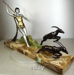 1920/1930 J Dauvergne Rare Grande Statue Sculpture Ep Art Deco Diane Chasseresse