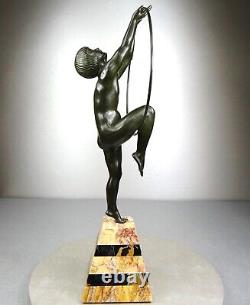 1920/1930 Lemo Rare Statue Sculpture Art Deco Bronze Danseuse Nue Cerceau Fille