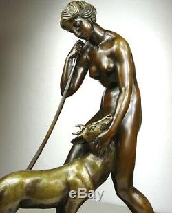 1920/1930 M. Guiraud-riviere Statue Sculpture Art Deco Bronze Diane Chasseressee