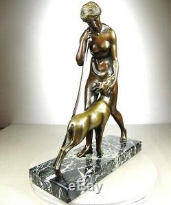 1920/1930 M. Guiraud-riviere Statue Sculpture Art Deco Bronze Diane Chasseressee