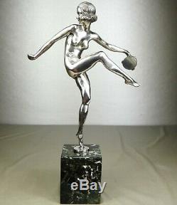 1920/1930 P Le Faguays Grd Statue Sculpture Art Deco Bronze Argente Danseuse Nue