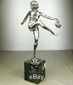 1920/1930 P Le Faguays Grd Statue Sculpture Art Deco Bronze Argente Danseuse Nue