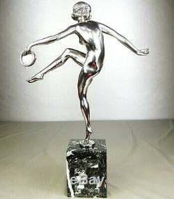 1920/1930 P Le Faguays Grd Statue Sculpture Art Deco Bronze Argente Danseuse Nue