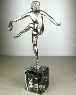 1920/1930 P Le Faguays Grd Statue Sculpture Art Deco Bronze Argente Danseuse Nue