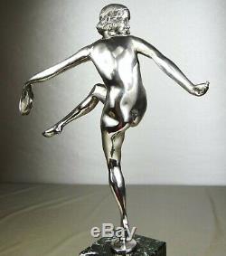 1920/1930 P Le Faguays Grd Statue Sculpture Art Deco Bronze Argente Danseuse Nue