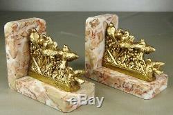 1920/1930 R Varnier Rar Paire Serre-livres Statue Sculpture Art Deco Bronze Dore