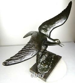 1920/30 I Rochard Grd Statue Sculpture Art Deco Animalier Bronze Albatros Oiseau