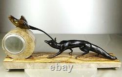 1920 M. Decoux Pendule Statue Sculpture Art Deco Cubisme Bronze Animalier Renard