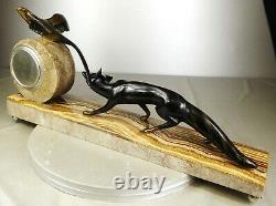 1920 M. Decoux Pendule Statue Sculpture Art Deco Cubisme Bronze Animalier Renard