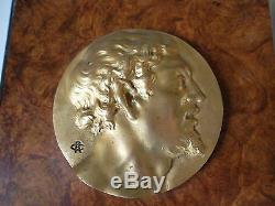 2 Bas Relief Art Nouveau Bronze Dore Signe Portrait Homme Femme French Medal