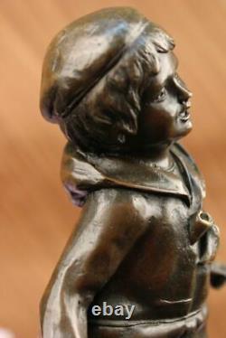 22.9cm Bronze Art Sculpture Un Garçon Avec Rouleau Statue Marbre Base Classique