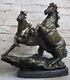 35.5 Cm Western Art Déco Bronze Fin Cheval Equine Steed Ornement Sculpture
