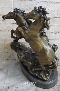 35.5 CM Western Art Déco Bronze Fin Cheval Equine Steed Ornement Sculpture