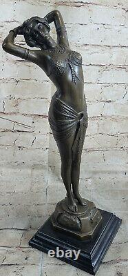 43 CM Western Art Déco Bronze Jeune Femme Fille Égyptien Danseuse Sculpture