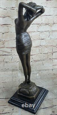 43 CM Western Art Déco Bronze Jeune Femme Fille Égyptien Danseuse Sculpture