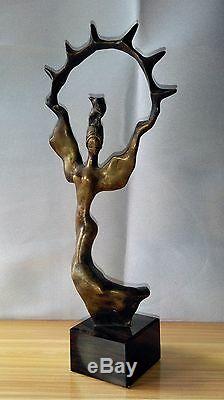 ANCIENNE SCULPTURE ART DÉCO en BRONZE DANCE signature à identifier