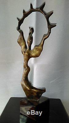 ANCIENNE SCULPTURE ART DÉCO en BRONZE DANCE signature à identifier