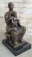 Abstrait Art Mère Et Enfant Vert Patine Bronze Sculpture Marbre Base Statue
