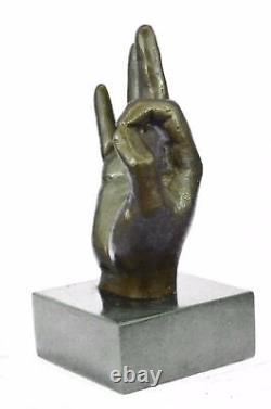 Abstrait Art Moderne Ok Gesture Signe Bronze Sculpture Marbre Base Cadeau