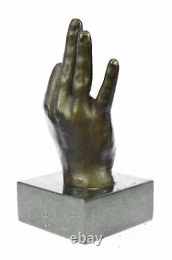Abstrait Art Moderne Ok Gesture Signe Bronze Sculpture Marbre Base Cadeau