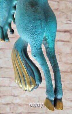 Abstrait Stallion Bronze Sculpture Vert Patine Moderne Art Déco