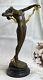 Américain Art Nouveau Sculpture Vigne Bronze Par Harriet Frishmuth Figure Doré