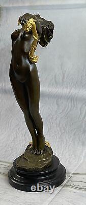 Américain Art Nouveau Sculpture Vigne Bronze par Harriet Frishmuth Figure Doré